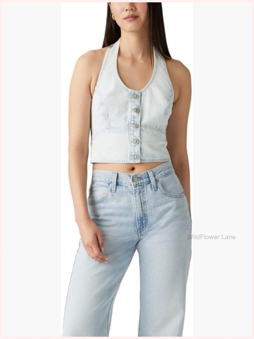 Halter Neck Sleeveless Tank Top Button Front Fall Vacation